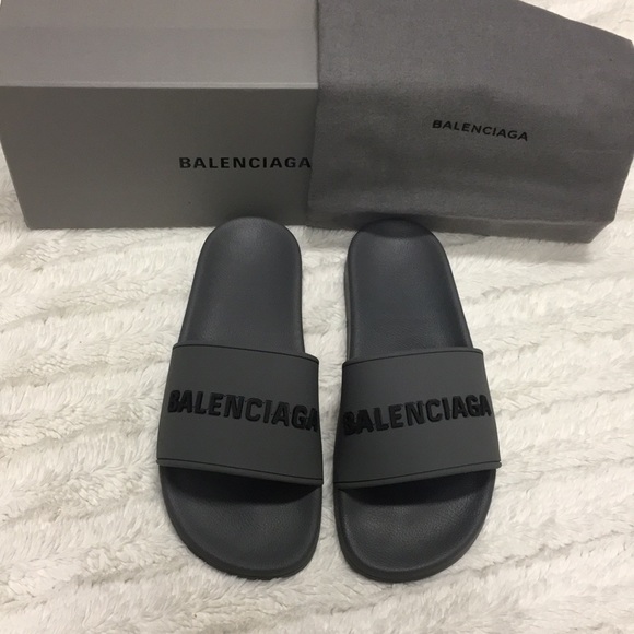 Balenciaga Shoes - NEW grey Balenciaga Logo sport slide fits 8 or 8.5